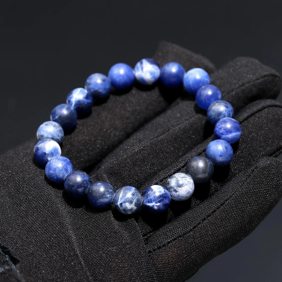 African Natural Blue Sodalite 8 mm Round Smooth 7 Inches Gemstone Bracelet