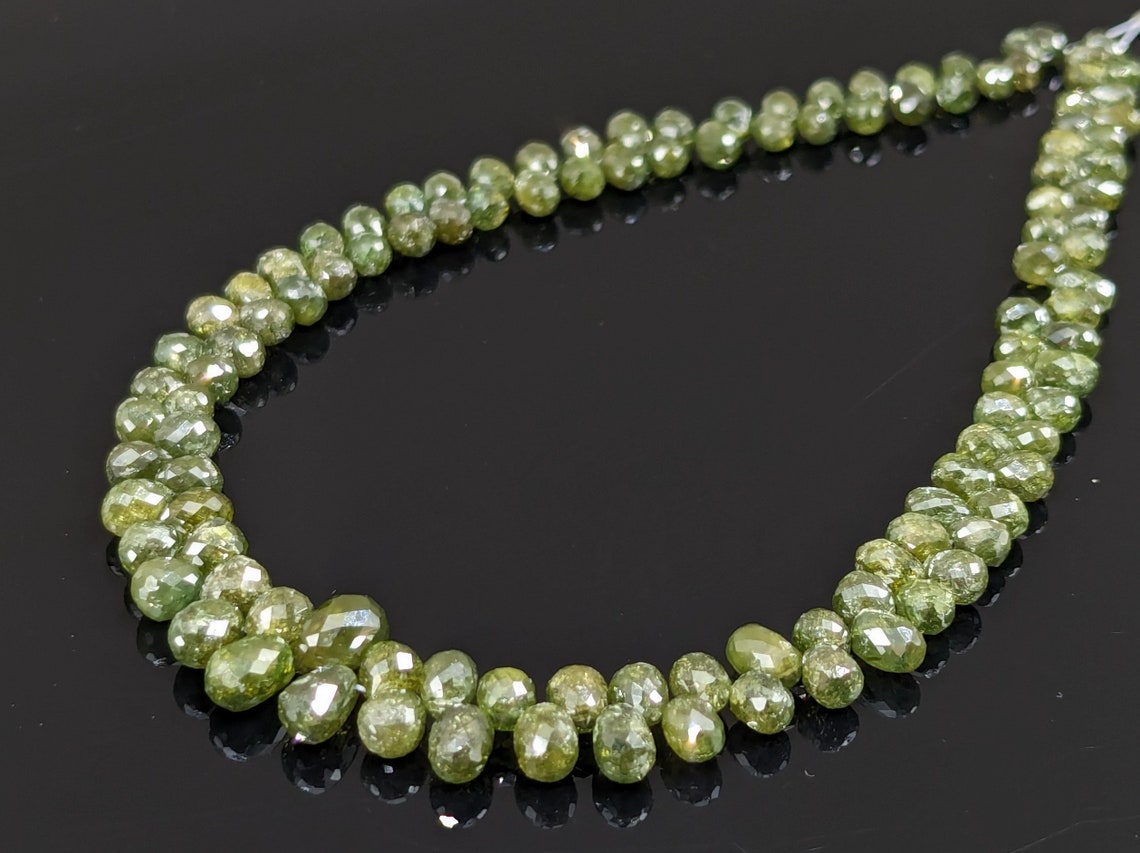 Green Diamond Faceted Bead Top Quality Faceted Briolette Diamond Beads Sparkling Tear Drop Shape Diamond Beads Personalized Jewelry