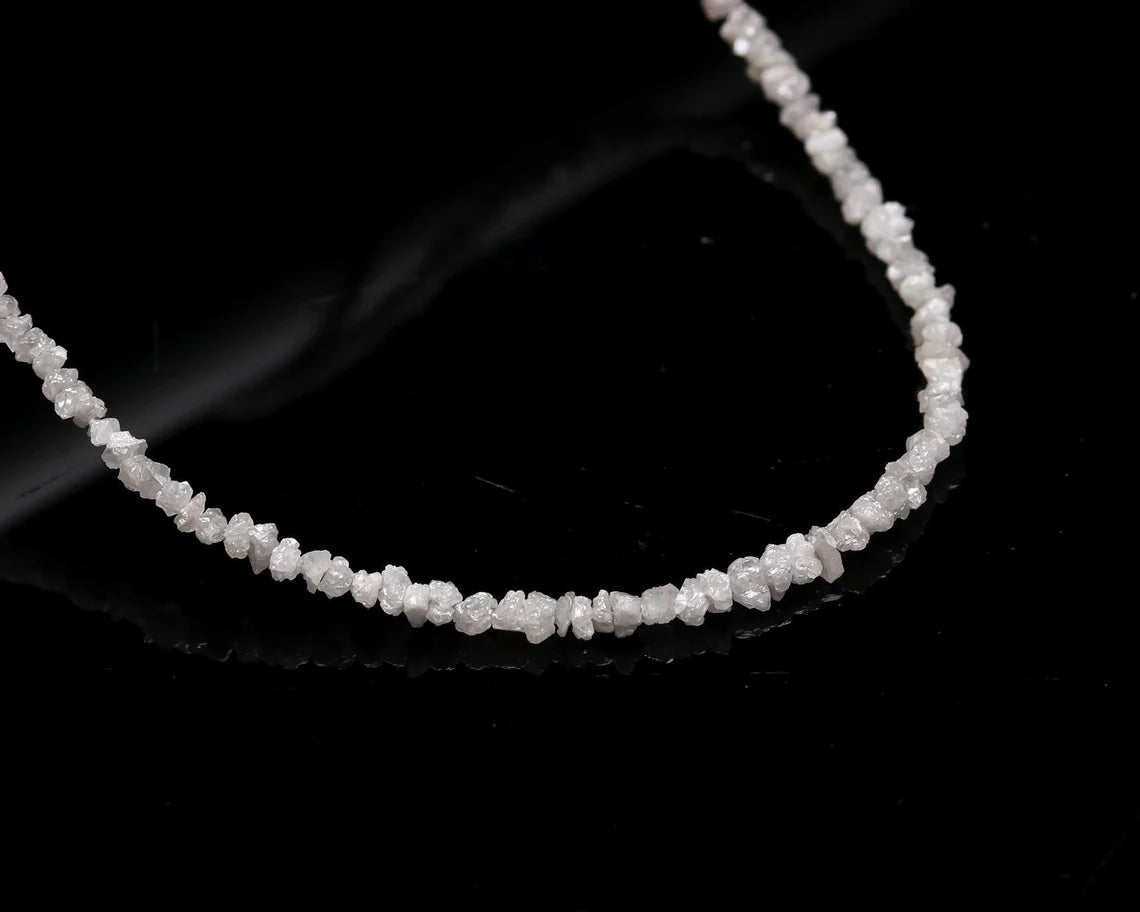 White Raw Rough Diamond Beads 2 - 3 mm Uncut Nugget Diamond 16 Inches Necklace
