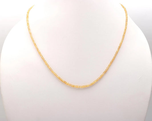 Yellow Sapphire Beads 2.5 - 3.5 mm Beaded Faceted Rondelle 925 Sterling Silver Necklace