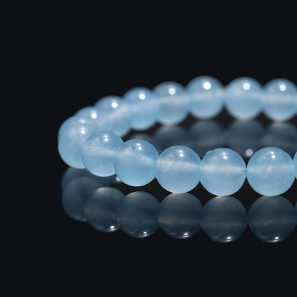 Blue Chalcedon 8 mm Beaded Smooth Round Blue Chalcedony 7 Inches Bracelet