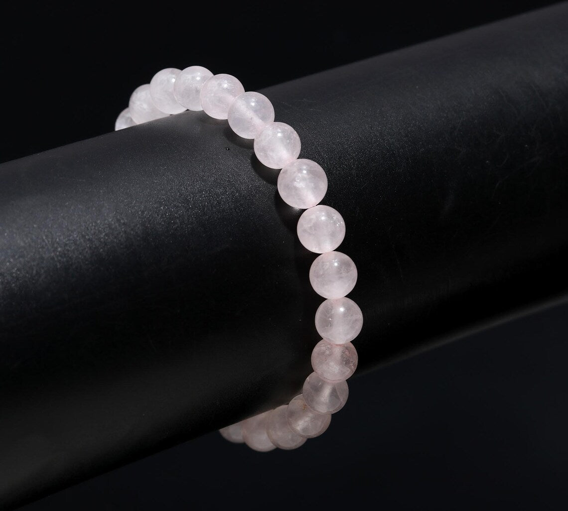 100% Natural Rose Quartz Bead 8 mm Stone Stretch 7 Inches Meditation Bracelet