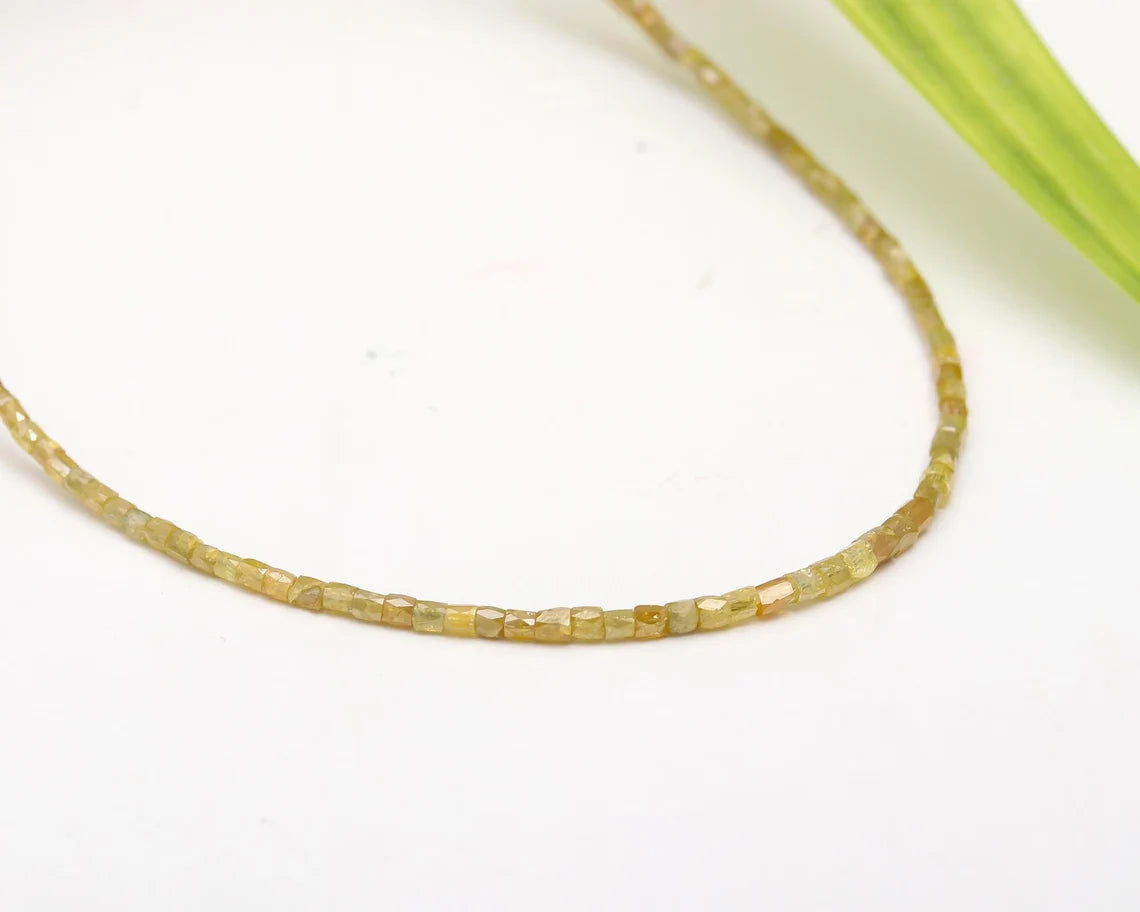 Yellow Diamond Bead Faceted 1.5 - 2 mm Beads Tube Sparkling 16 Inches Silver necklace