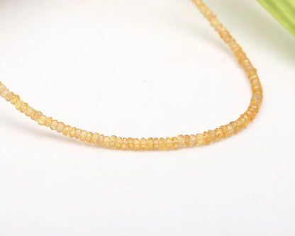 Yellow Sapphire Beads 2.5 - 3.5 mm Beaded Faceted Rondelle 925 Sterling Silver Necklace