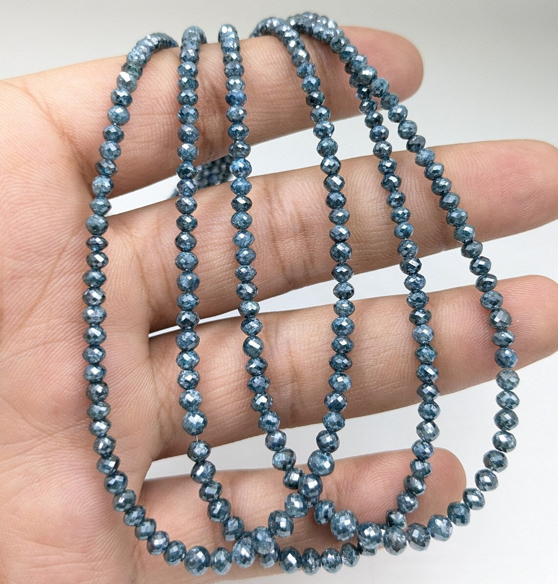 Blue Diamond Bead 100% Natural Blue Faceted Round Diamond Bead 3 - 4 mm Top Quality Faceted Blue Diamond Bead Blue diamond Necklace