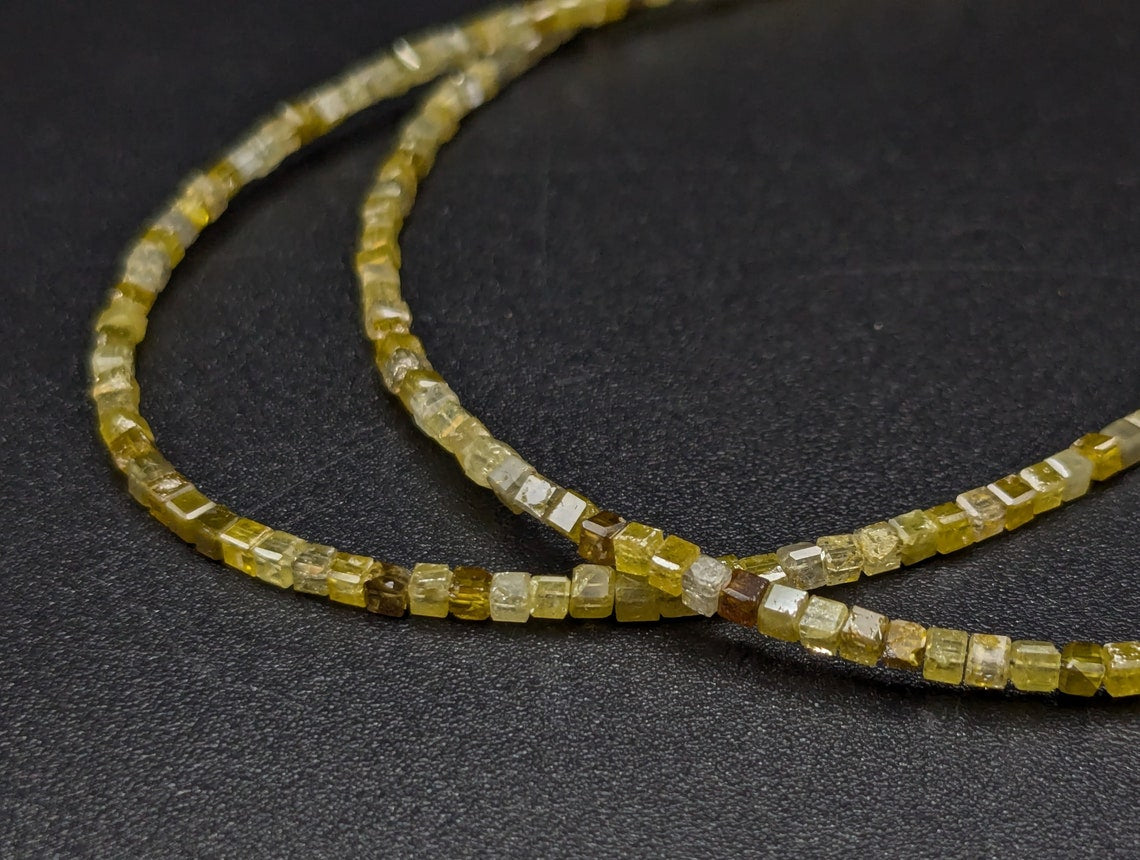 Sparkling Yellow Diamond Cube Bead Natural Multi Color Yellow Diamond Beads 1.5 - 2.5 mm Faceted Diamond Box Shape Beads