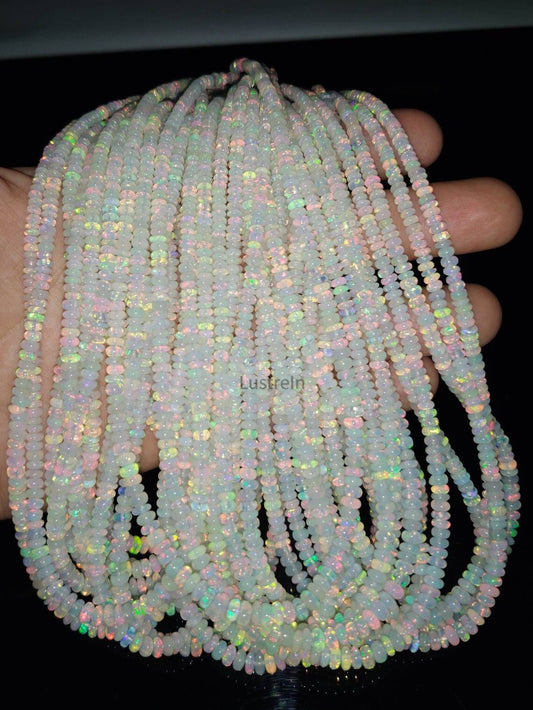 Natural White Ethiopian Welo Opal Bead 3-5 mm Smooth Rondelle Beads Strands