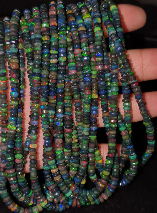 Black Ethiopian Opal Beads 5 mm Faceted Rondelle Ethiopian Opal Bead For Jewelry Making