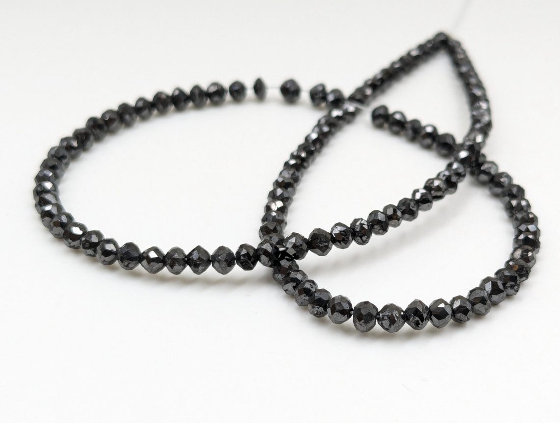 BEST Quality Black Diamond Beads Sparkling Faceted Rondelle Diamond Beads 100% Natural 3.2 - 4 mm Faceted Black Diamond Beads