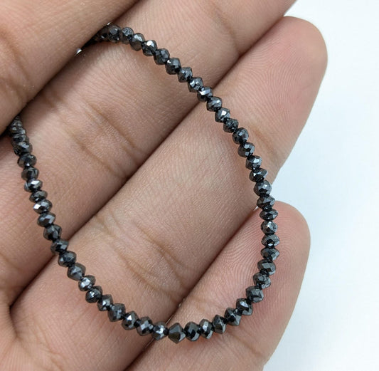 Black Diamond Faceted Rondelle Diamond Beads Sparkling Black Diamond Beads Top Notch Quality 2 - 3 mm Faceted Black Diamond Beads