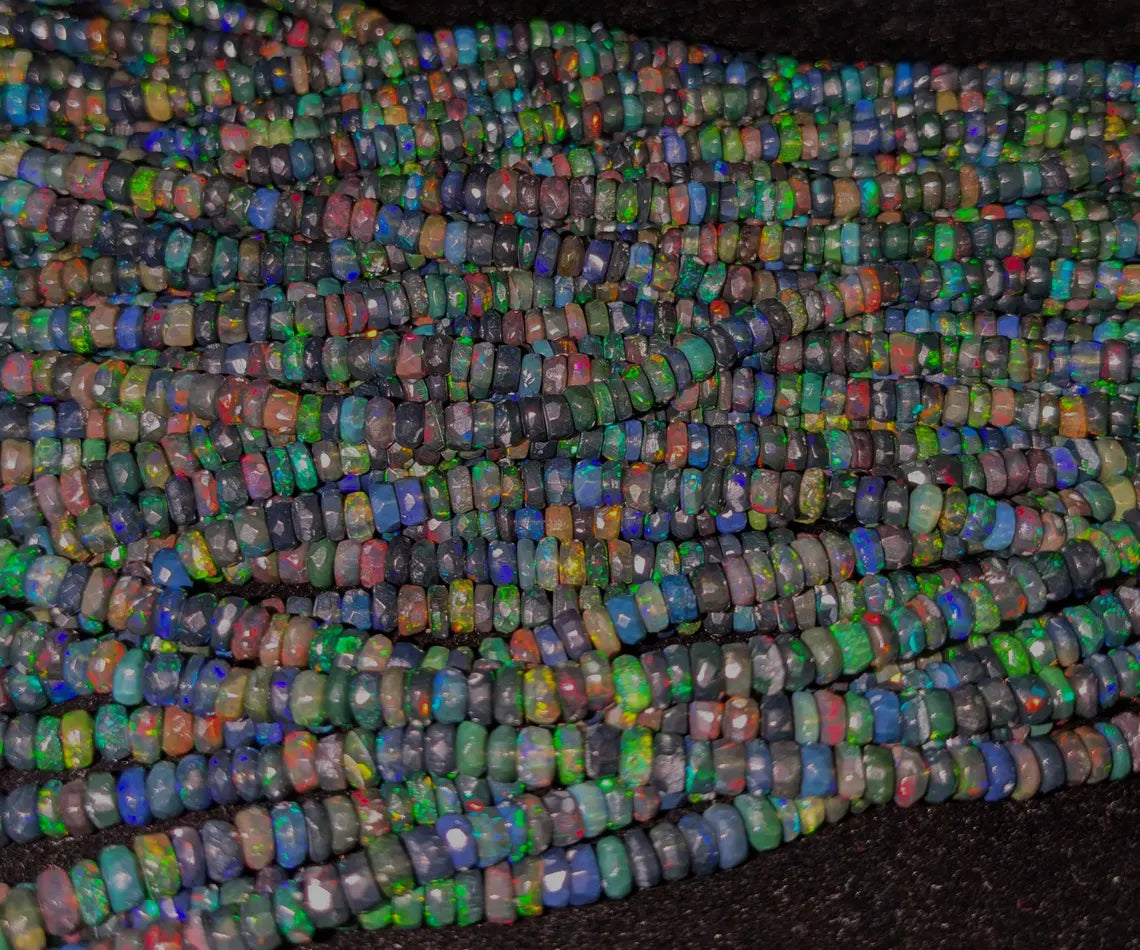 Black Ethiopian Opal Beads 5 mm Faceted Rondelle Ethiopian Opal Bead For Jewelry Making