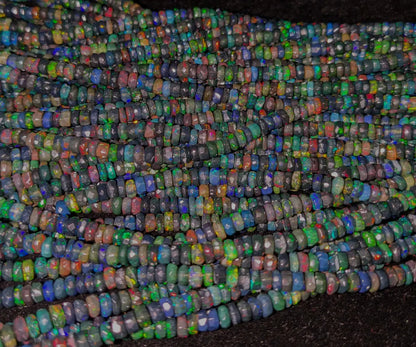 Black Ethiopian Opal Beads 5 mm Faceted Rondelle Ethiopian Opal Bead For Jewelry Making