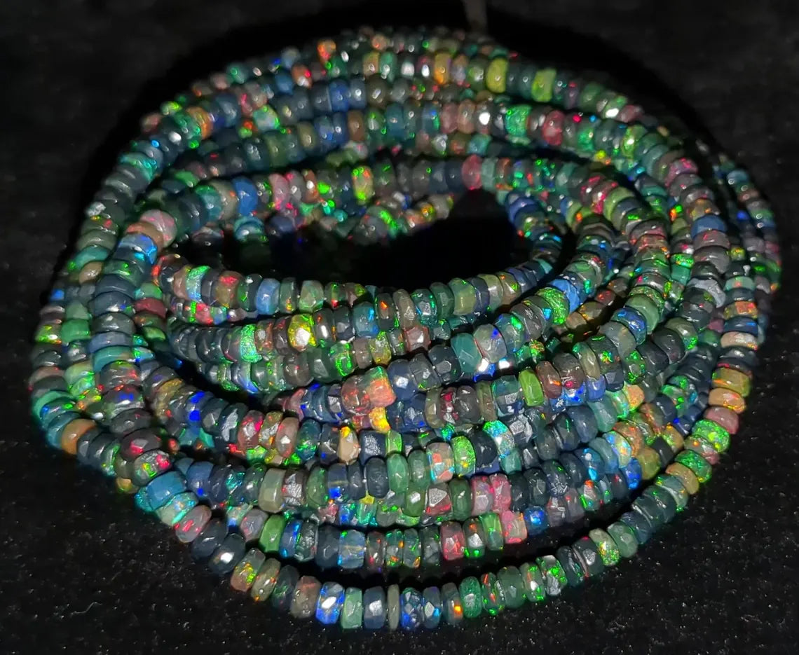 Black Ethiopian Opal Beads 5 mm Faceted Rondelle Ethiopian Opal Bead For Jewelry Making