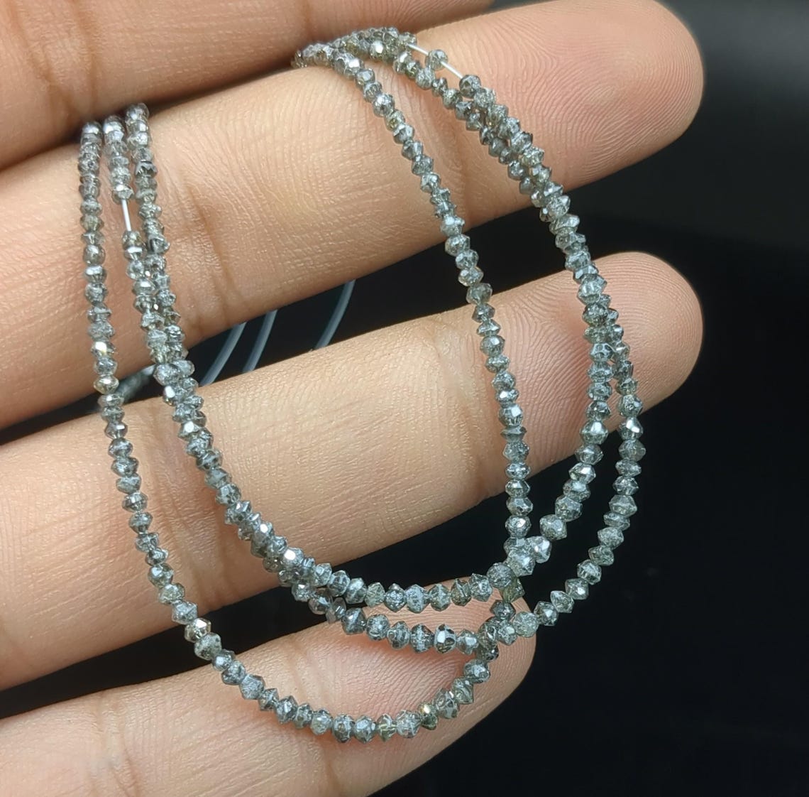 100% Natural Dark Grey Diamond Beads AAA+ Quality Diamond Beads For Jewelry Making Sparkling Grey Faceted Rondelle Diamond Beads Christmas