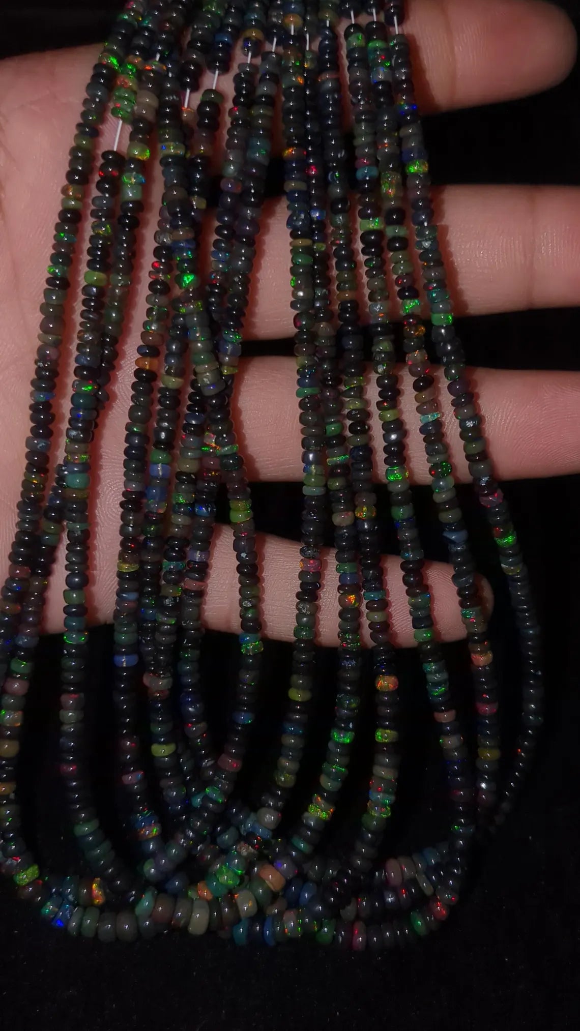 Black Opal Ethiopian Opal Beads 100% Natural Smooth Rondelle Ethiopia Opal Beads 3 - 4 mm Welo Fire Opal Beads