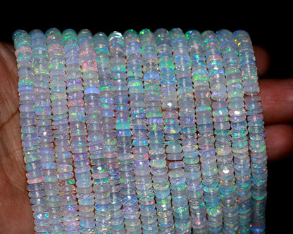 Flashy Ethiopian Opal Faceted Tyre Bead Fire Opal Heishi Tyre 6 mm