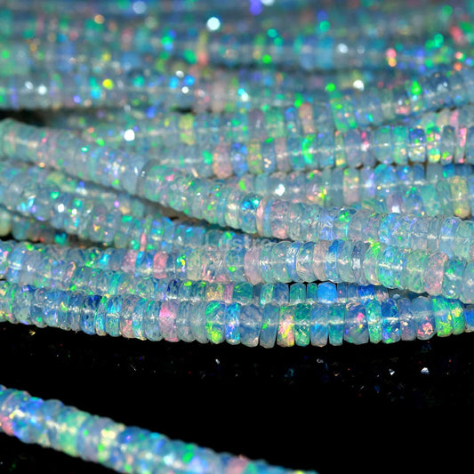 Flashy Ethiopian Opal Faceted Tyre Bead Fire Opal Heishi Tyre 6 mm