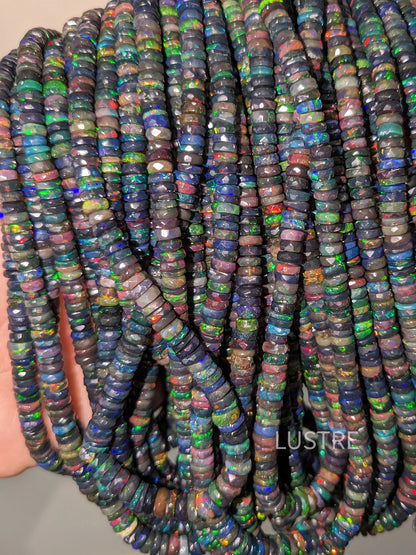 Black Ethiopian Opal Beads Heishi Tyre 4 - 6 mm