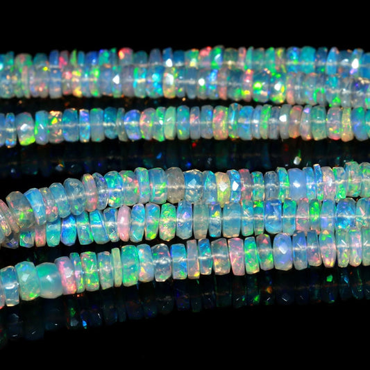 AAA+ Flashy Ethiopian Opal Faceted Tyre Bead Fire Opal Heishi Tyre Bead Wheel Cut Beads 7.5 mm