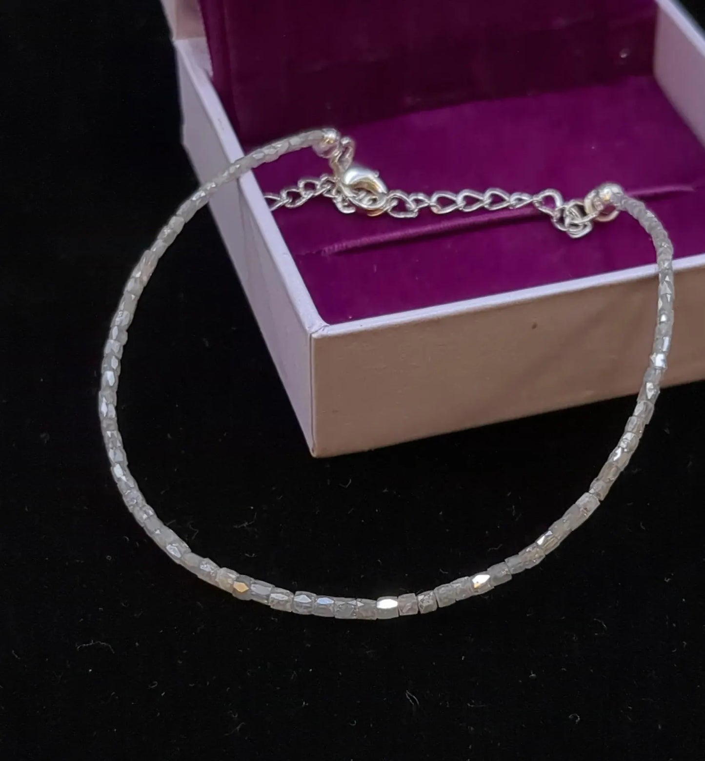 White Diamond Bracelet 1.5 - 2.5 mm Faceted Diamond Tube Beads