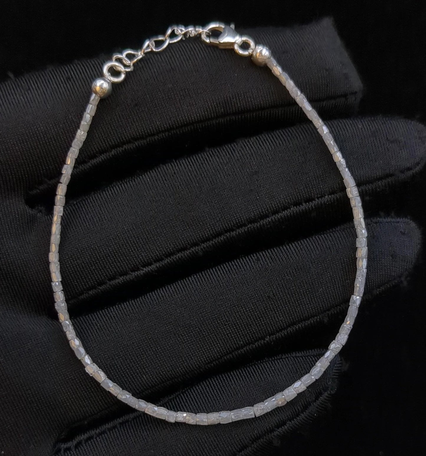 White Diamond Bracelet 1.5 - 2.5 mm Faceted Diamond Tube Beads