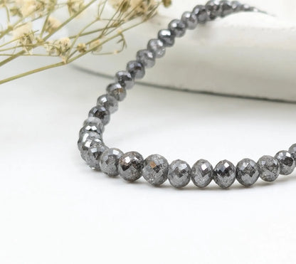 Gray Diamond Bracelet 3 - 4.5 mm Round Beads Faceted Diamond Bead