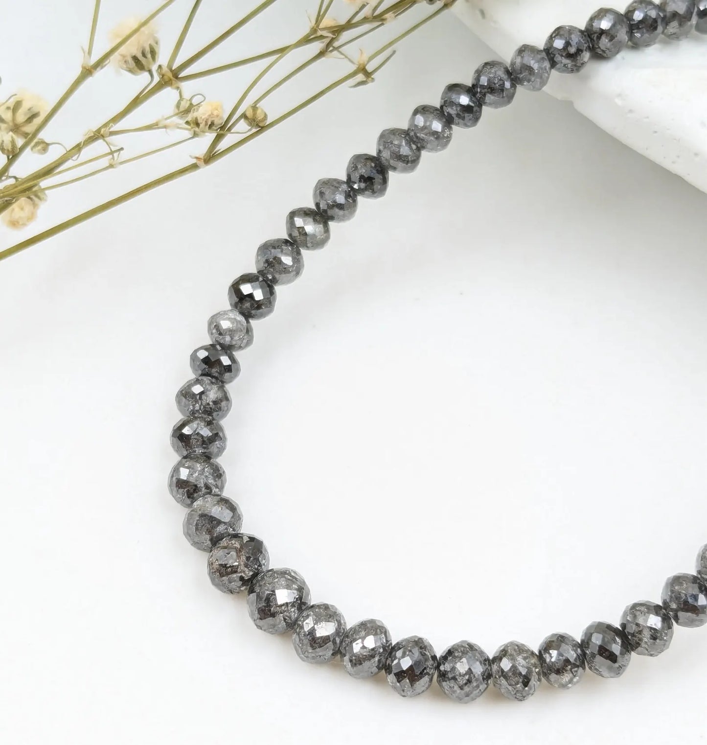 Gray Diamond Bracelet 3 - 4.5 mm Round Beads Faceted Diamond Bead