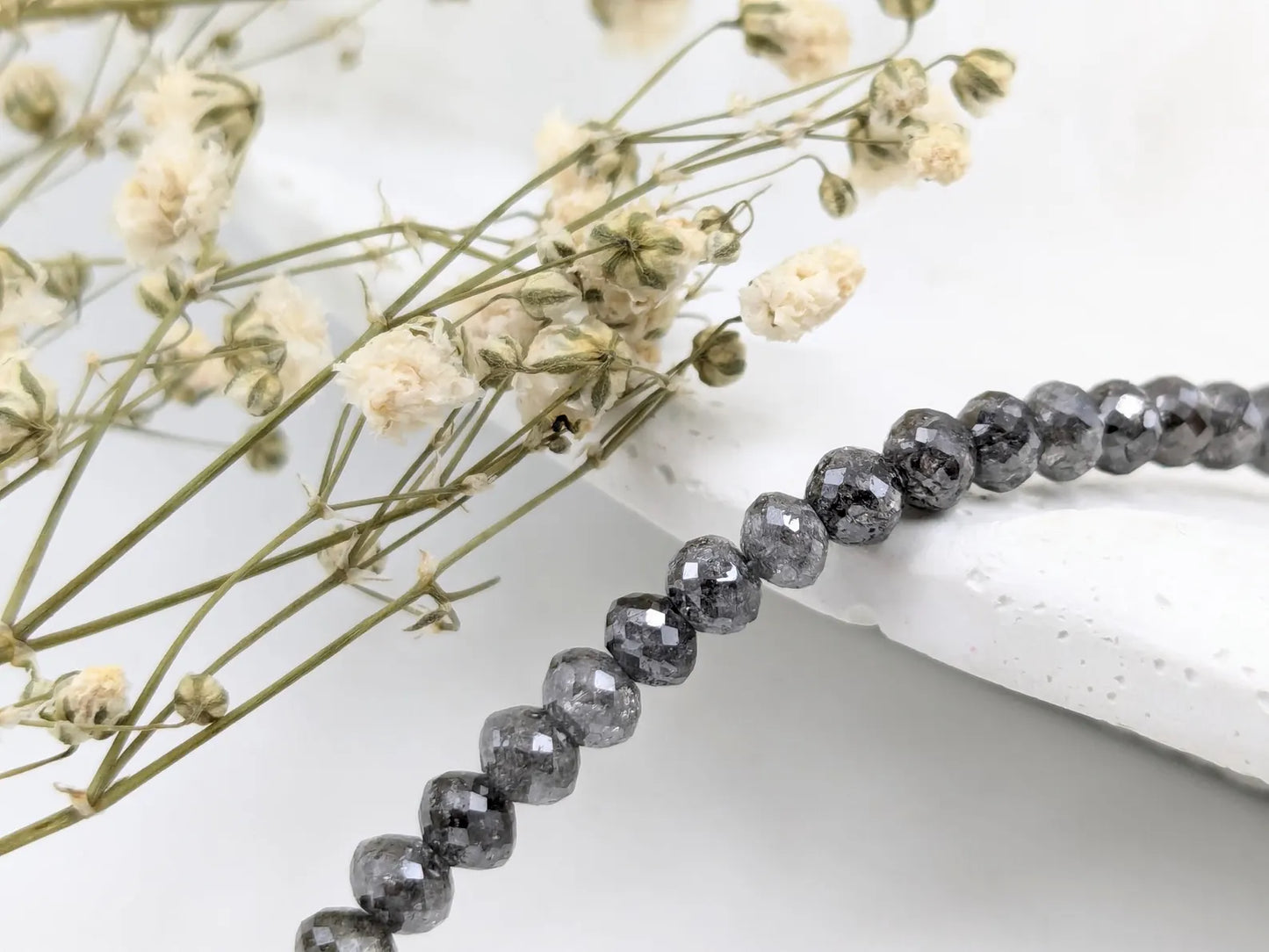 Gray Diamond Bracelet 3 - 4.5 mm Round Beads Faceted Diamond Bead