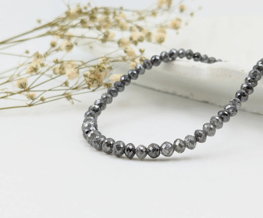 Gray Diamond Bracelet 3 - 4.5 mm Round Beads Faceted Diamond Bead