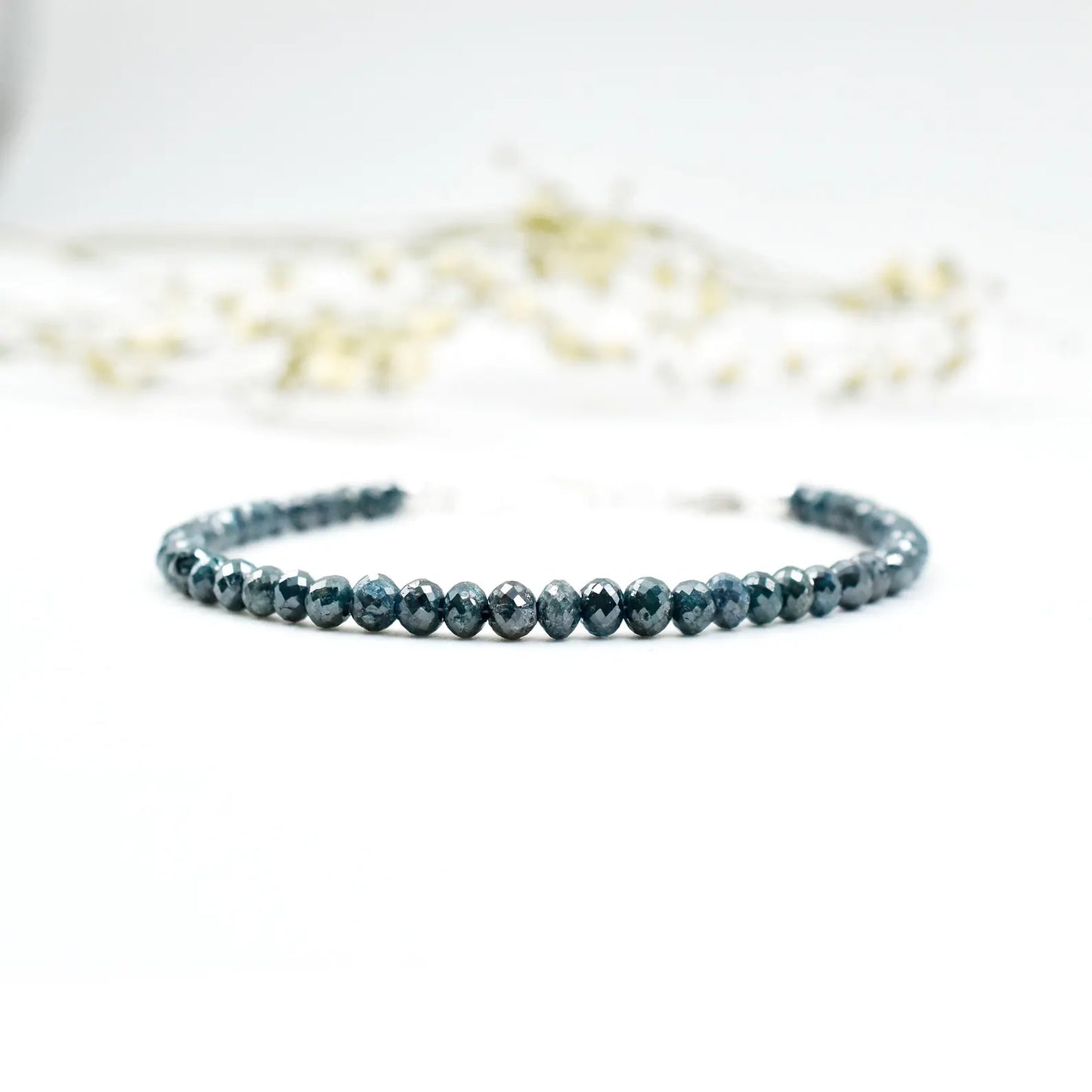 Blue Diamond Bracelet 3.5 - 4.5 mm Faceted Rondelle Diamond Beads 925 Sterling Silver Bracelet