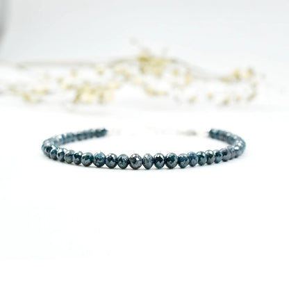 Blue Diamond Bracelet 3.5 - 4.5 mm Faceted Rondelle Diamond Beads 925 Sterling Silver Bracelet