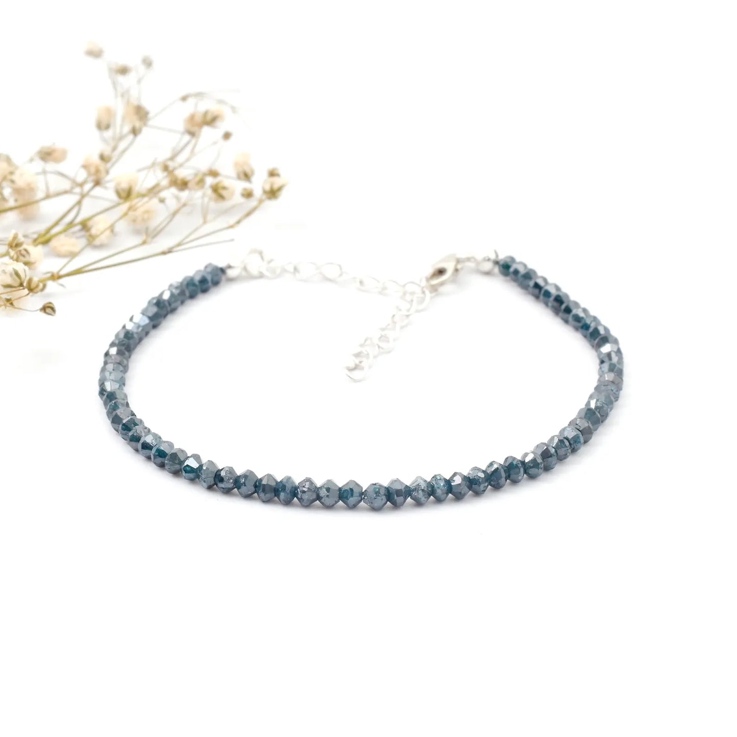 Blue Diamond Bracelet 3.3 mm Faceted Rondelle Diamond