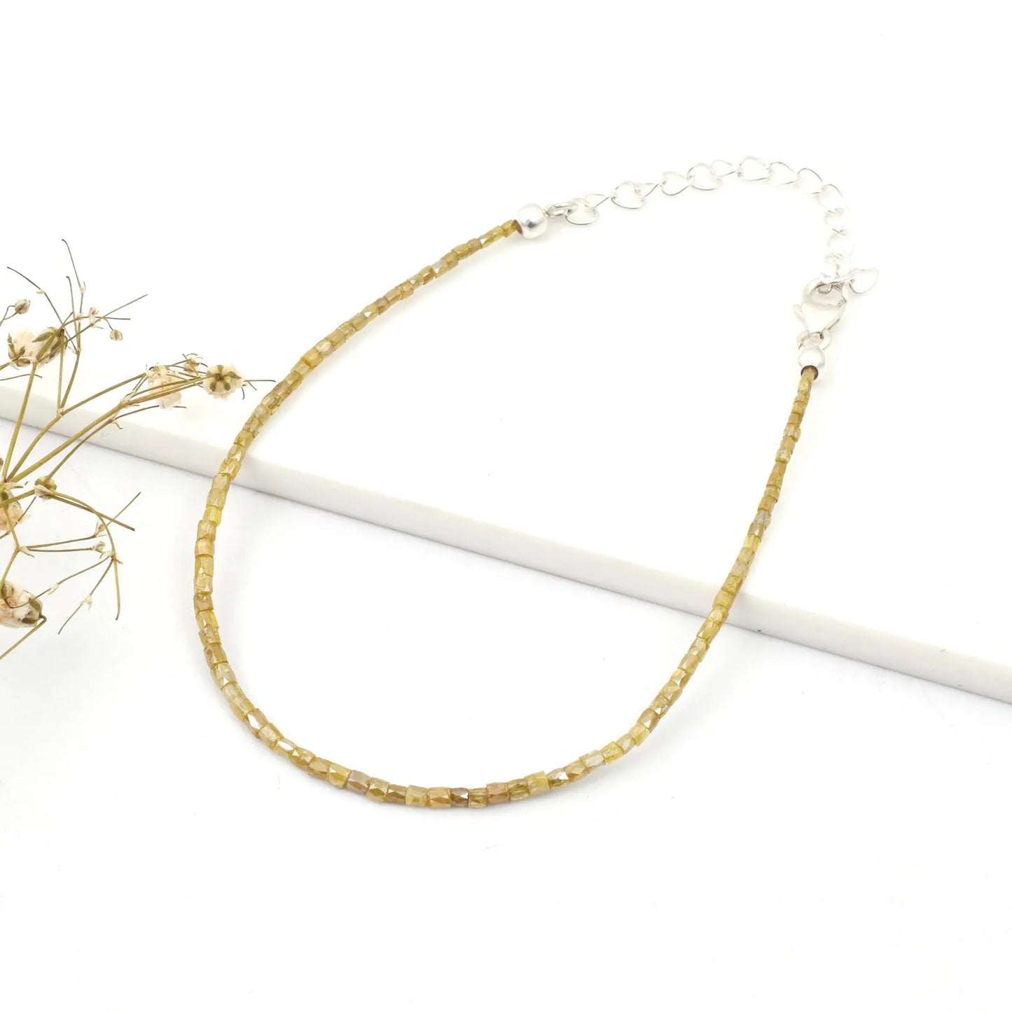 Yellow Diamond Bracelet 1.5 - 2 mm Faceted TUBE Diamond Beads