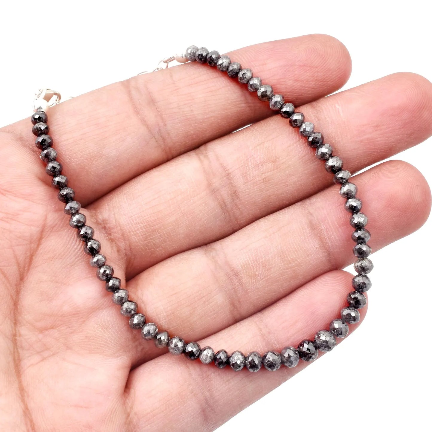 Gray Diamond Bracelet 3.5 - 4.5 mm DIAMOND BALLS Faceted Round Diamond Beads Bracelet