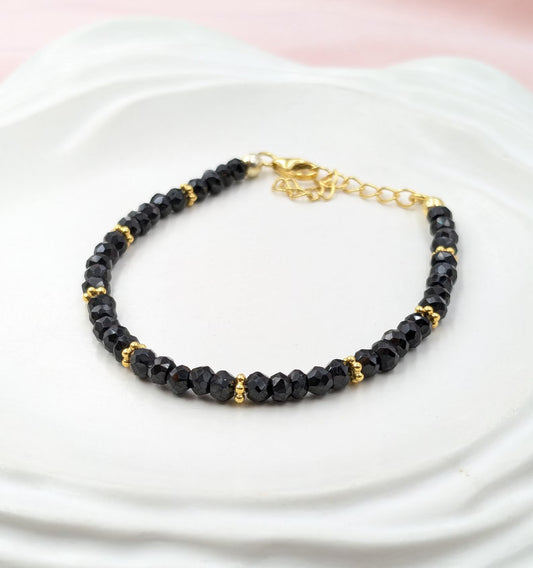 Black Spinel Bracelet 18K Gold Filled