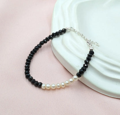 Black Spinel & Freshwater Pearl Bracelet