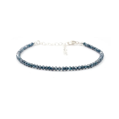 Blue Diamond Bracelet 3.1 - 3.3MM Faceted Rondelle Diamond Beaded Bracelet