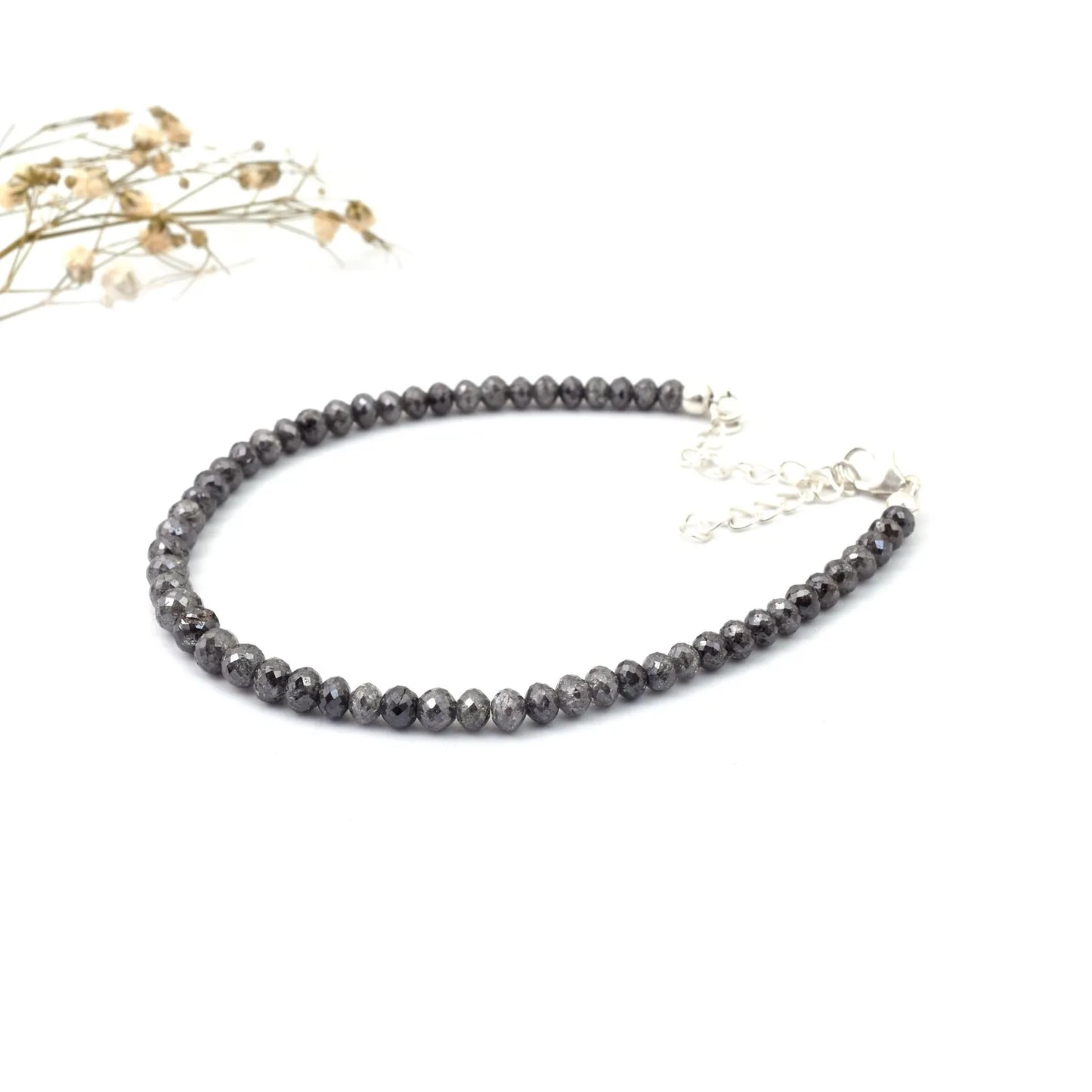 Gray Diamond Bracelet 3.5 - 4.5 mm DIAMOND BALLS Faceted Round Diamond Beads Bracelet