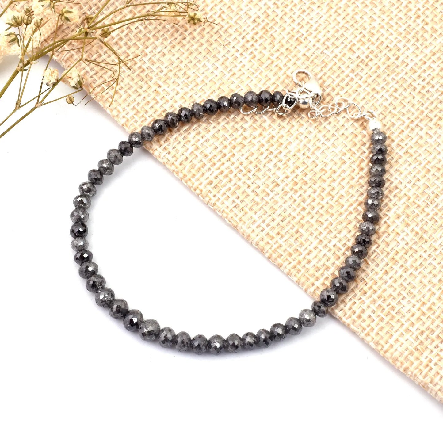 Gray Diamond Bracelet 3.5 - 4.5 mm DIAMOND BALLS Faceted Round Diamond Beads Bracelet