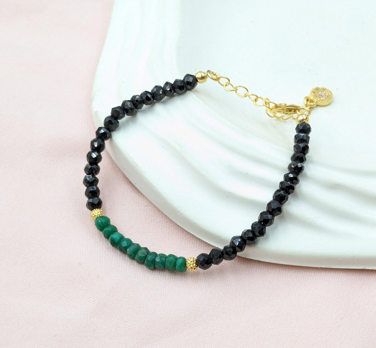 Black Spinel & Emerald Bracelet