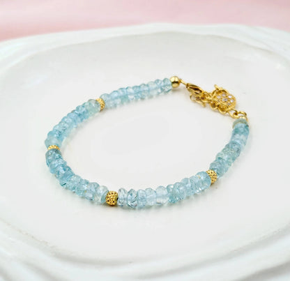 Aquamarine Bracelet 18K Gold Filled 925 Sterling Silver