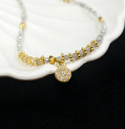 White Diamond Necklace 18k Gold Filled Beaded Necklace