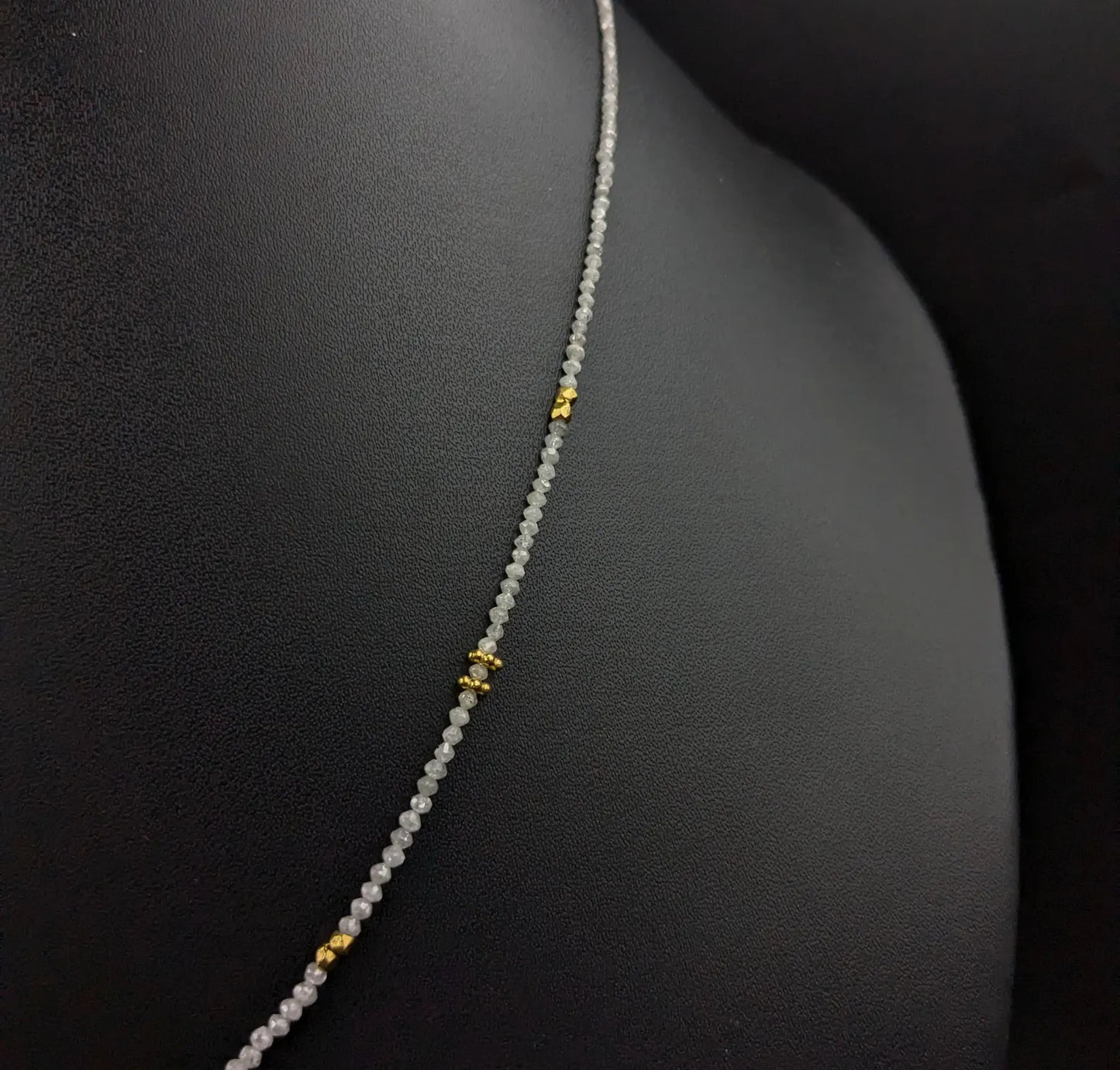 White Diamond Necklace 18k Gold Filled Beaded Necklace