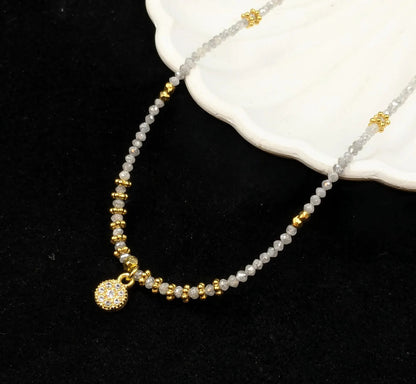 White Diamond Necklace 18k Gold Filled Beaded Necklace