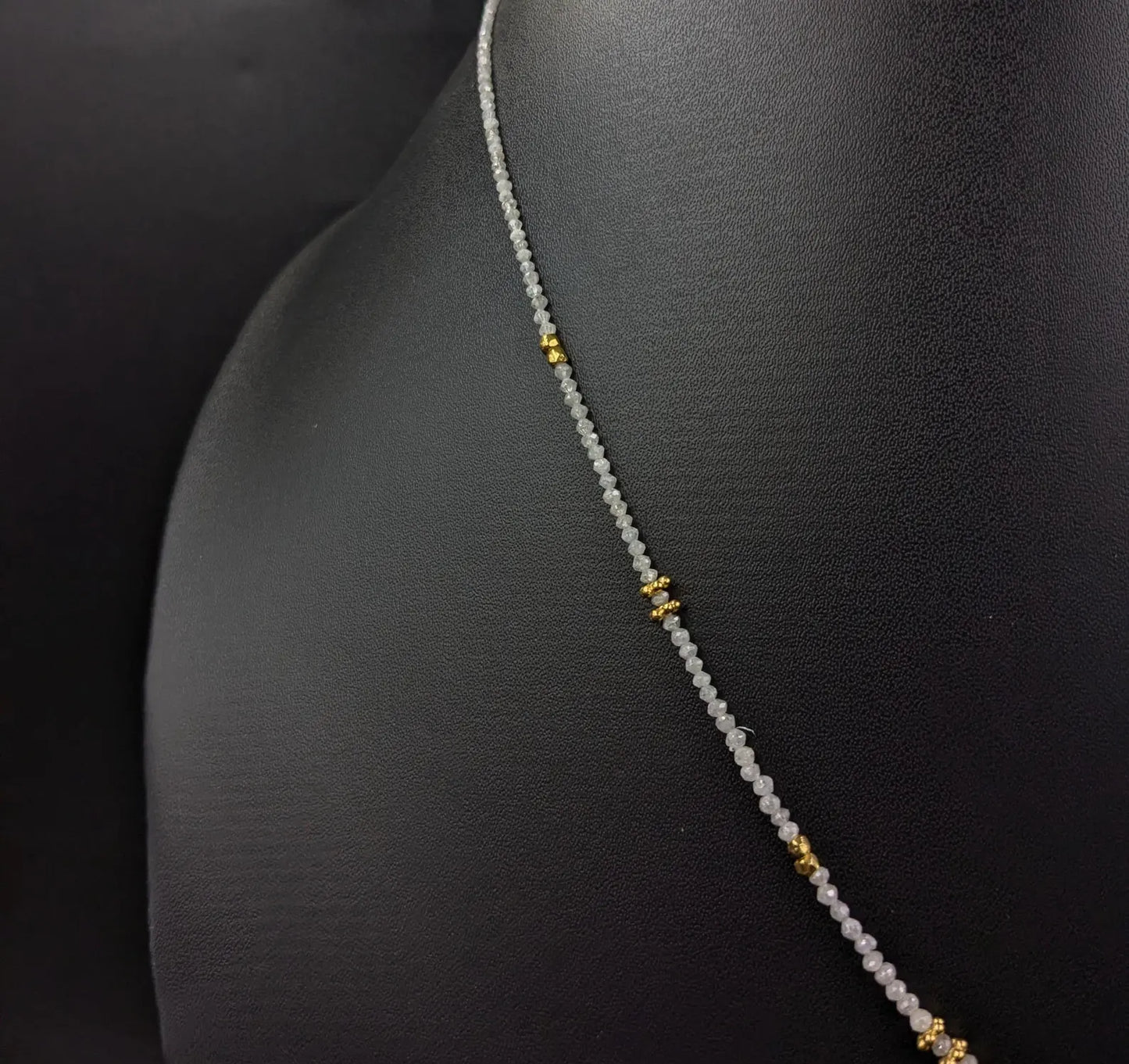 White Diamond Necklace 18k Gold Filled Beaded Necklace