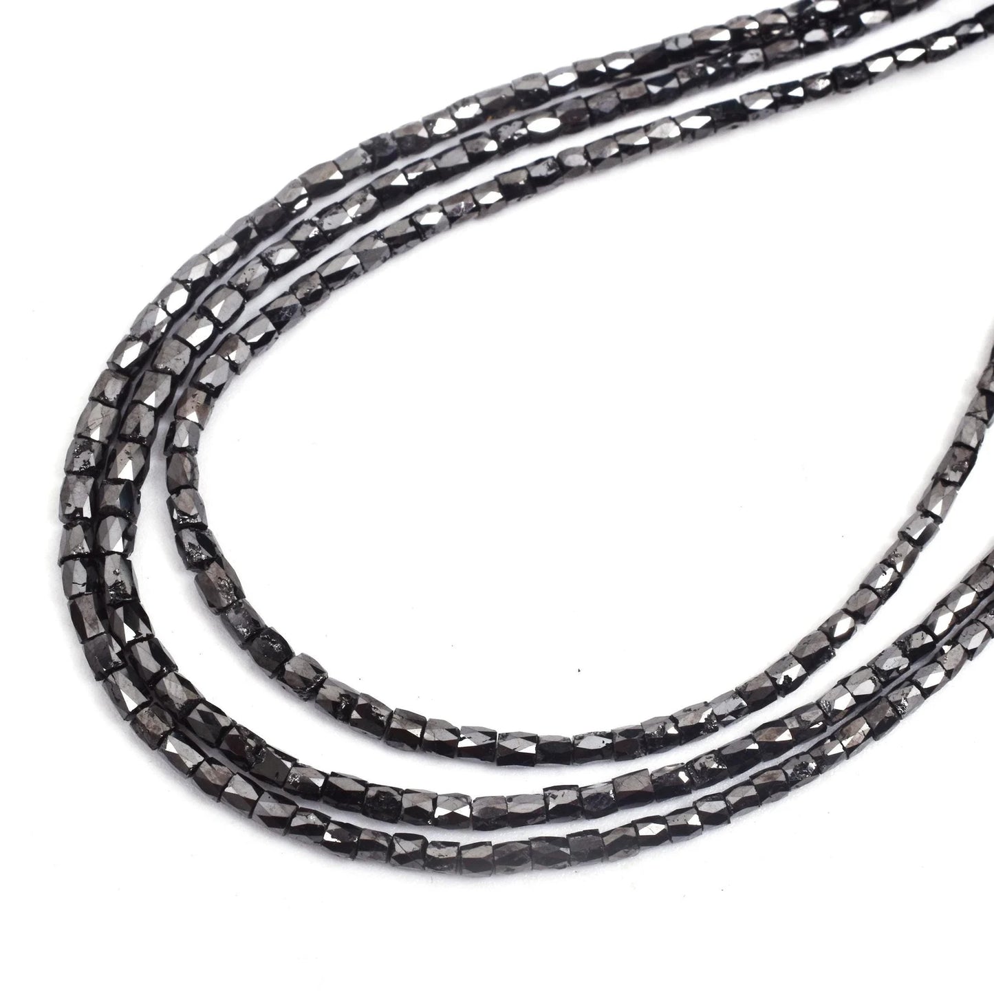 Black Diamond Bead 1.5 - 3MM Faceted Diamond Tube Beads