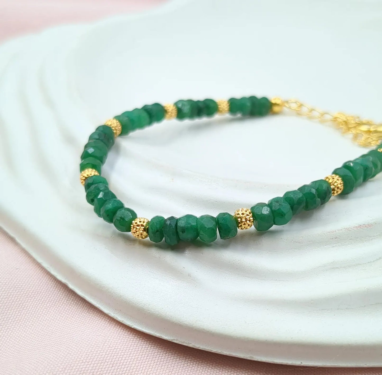 Emerald Corundum Bracelet 18K Gold Filled
