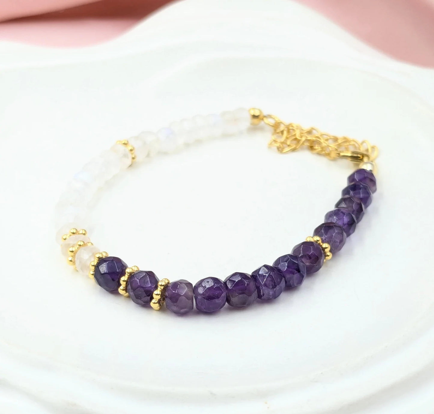Amethyst & Rainbow Moonstone Bracelet