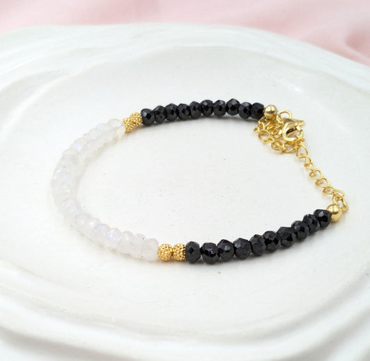 Black Spinel & Rainbow Moonstone Bracelet