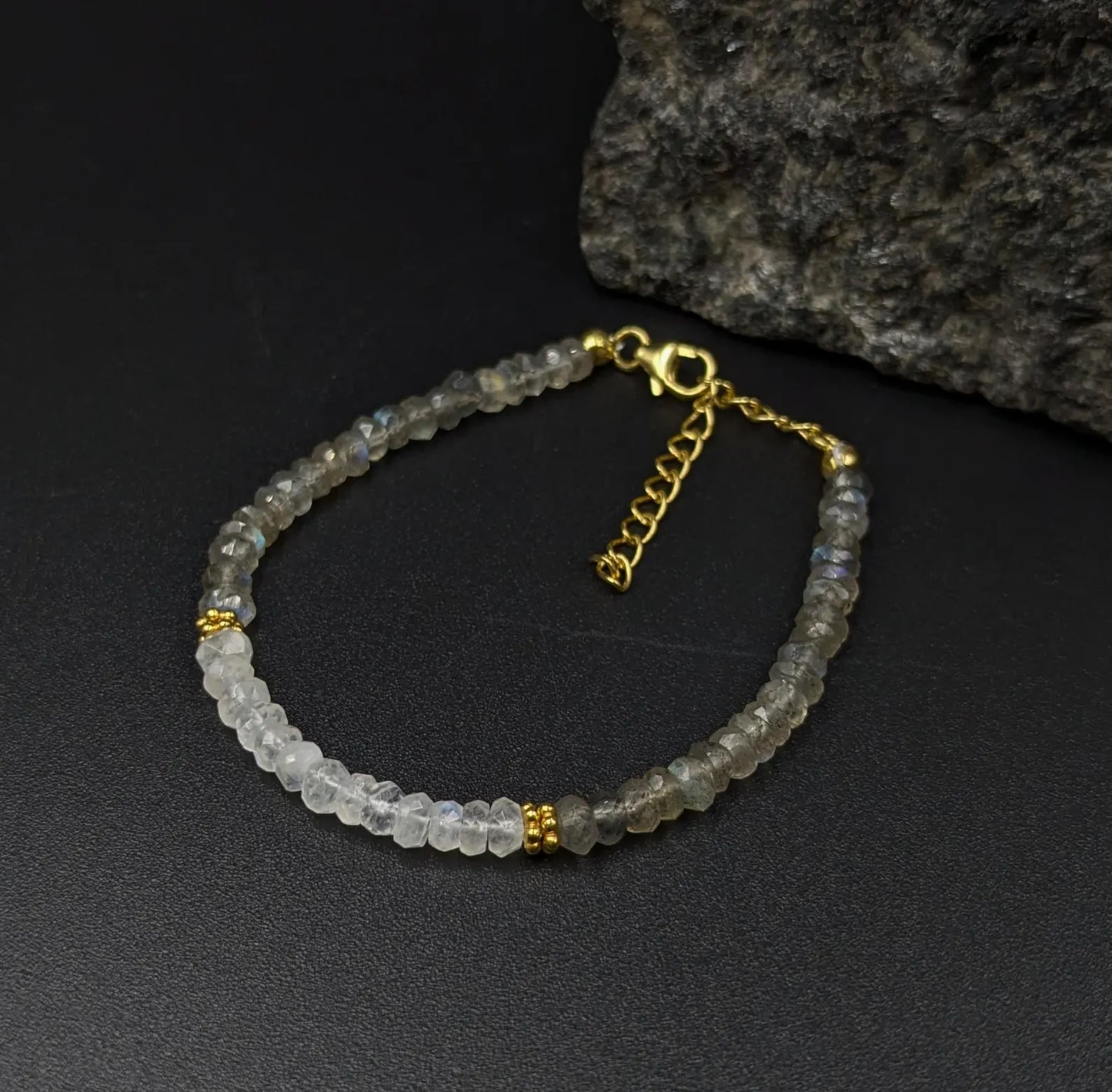 Blue Flash Labradorite & Moonstone 18K Gold Filled Bracelet